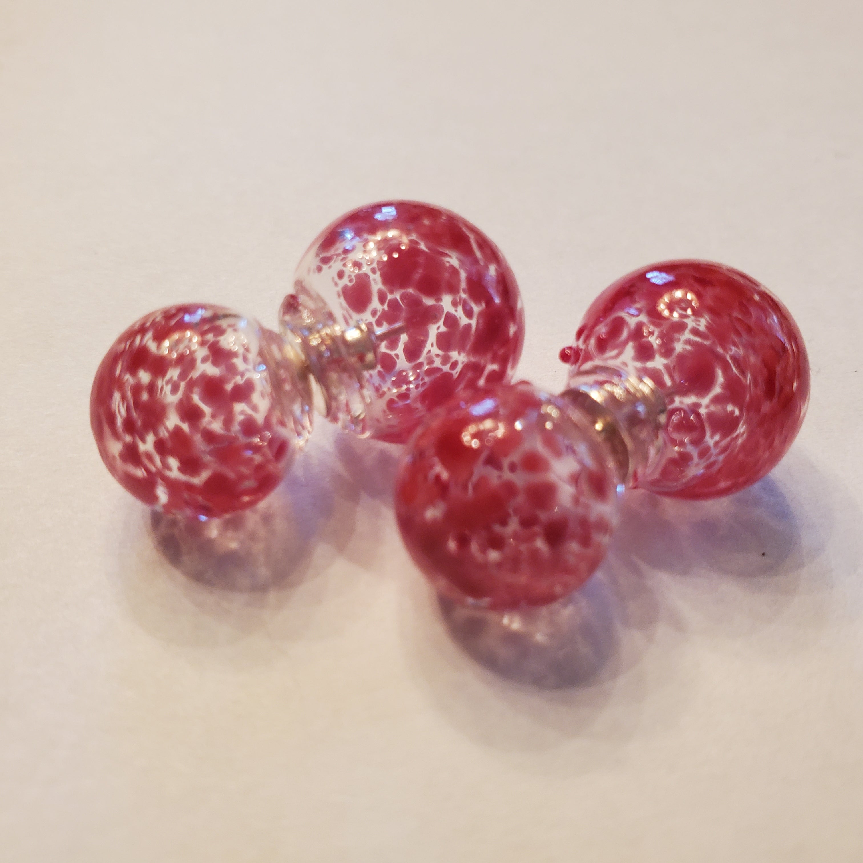 double sided red speckled glass earrings