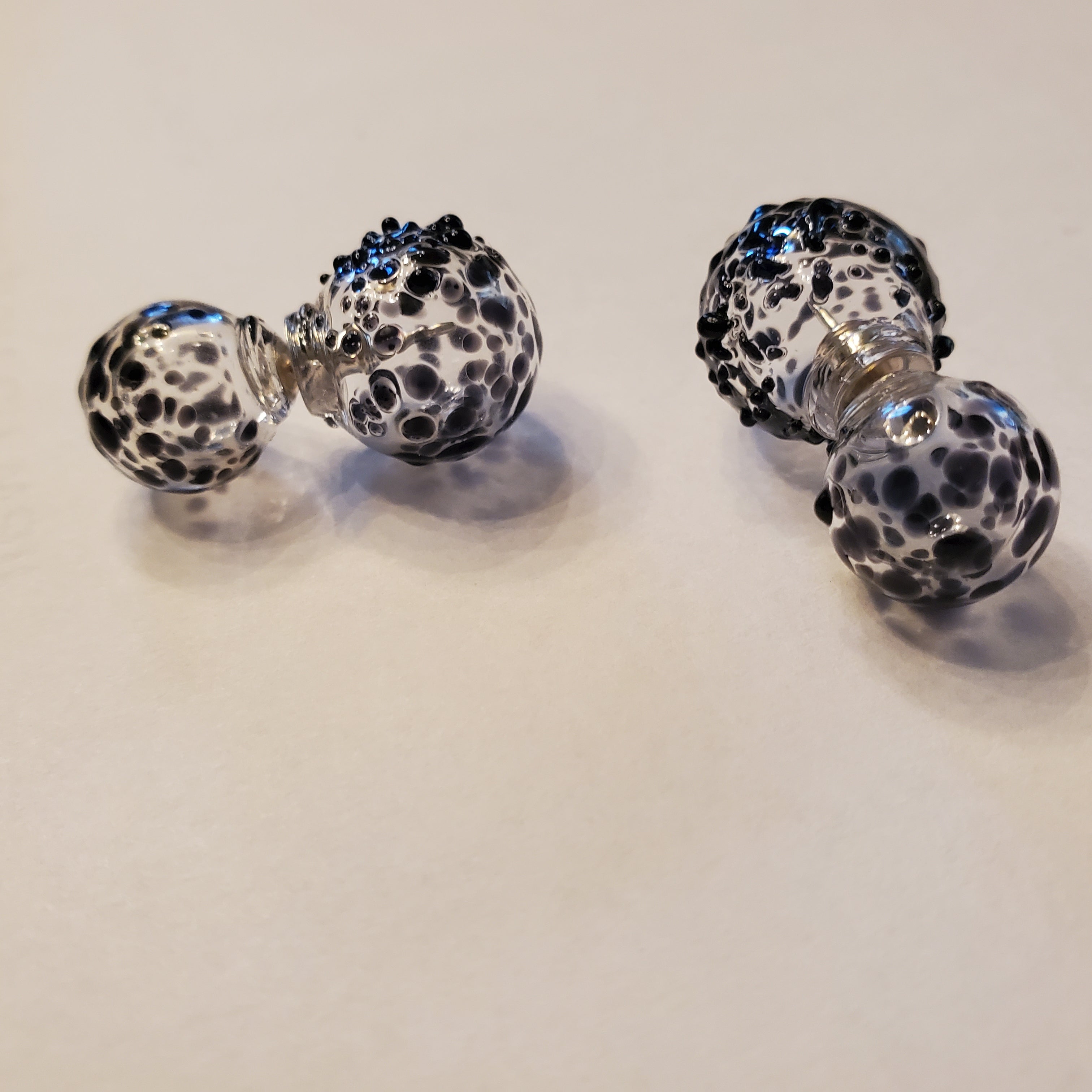 black speckled glass double sided earrings