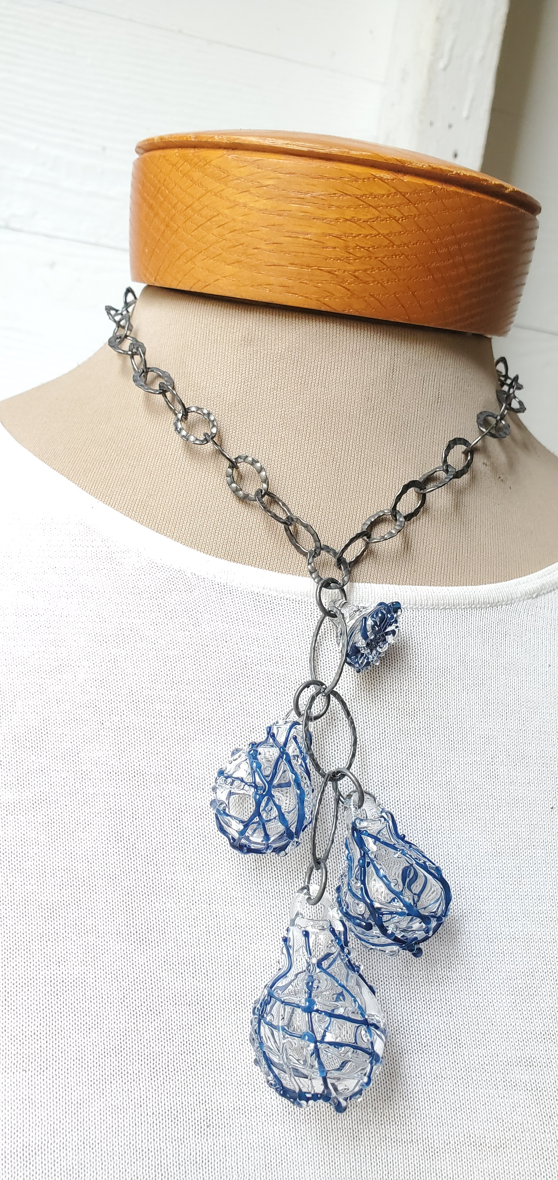 blue and clear "stained glass pattern" cascade necklace