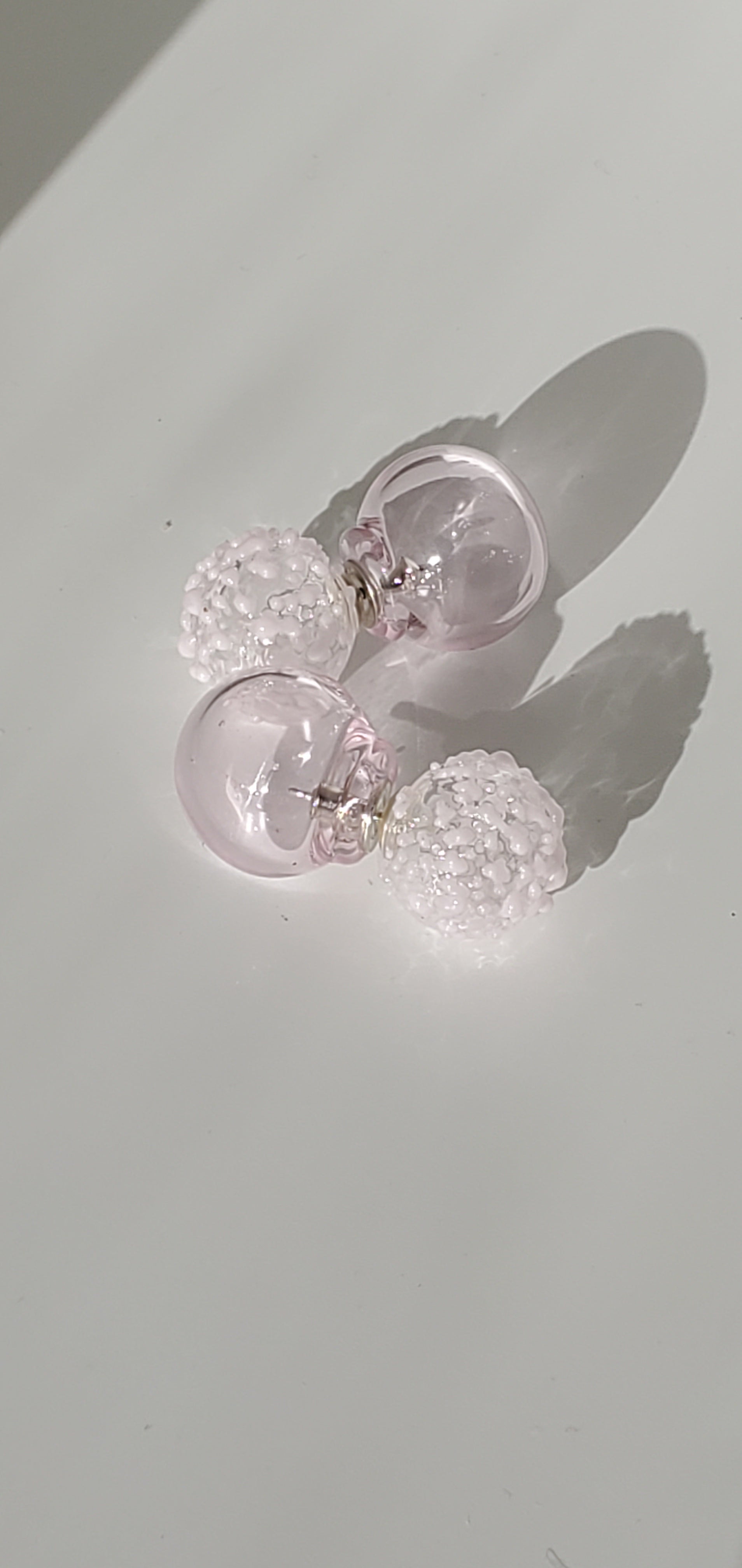 pink double sided glass bubble earring studs