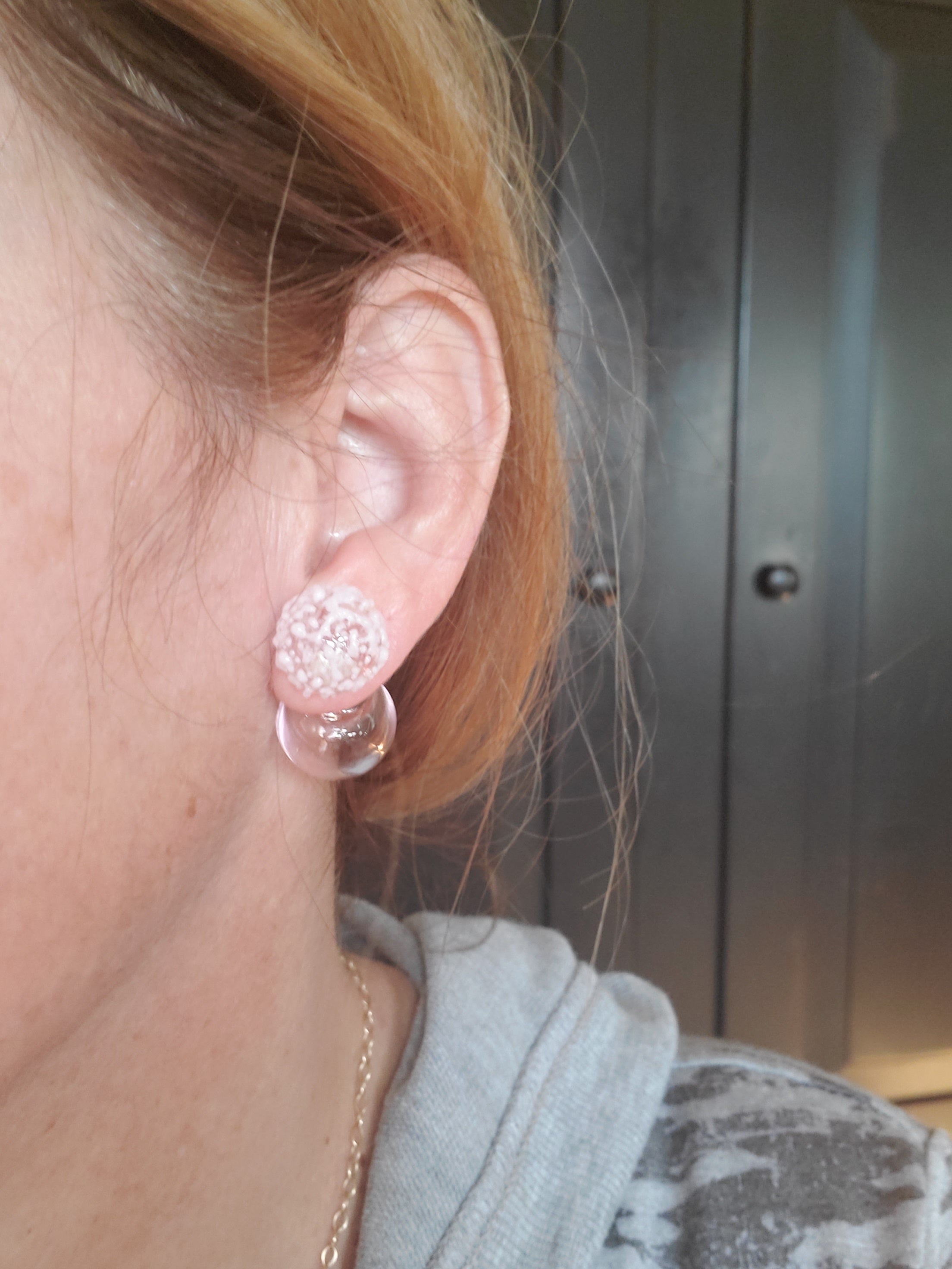 pink double sided glass bubble earring studs