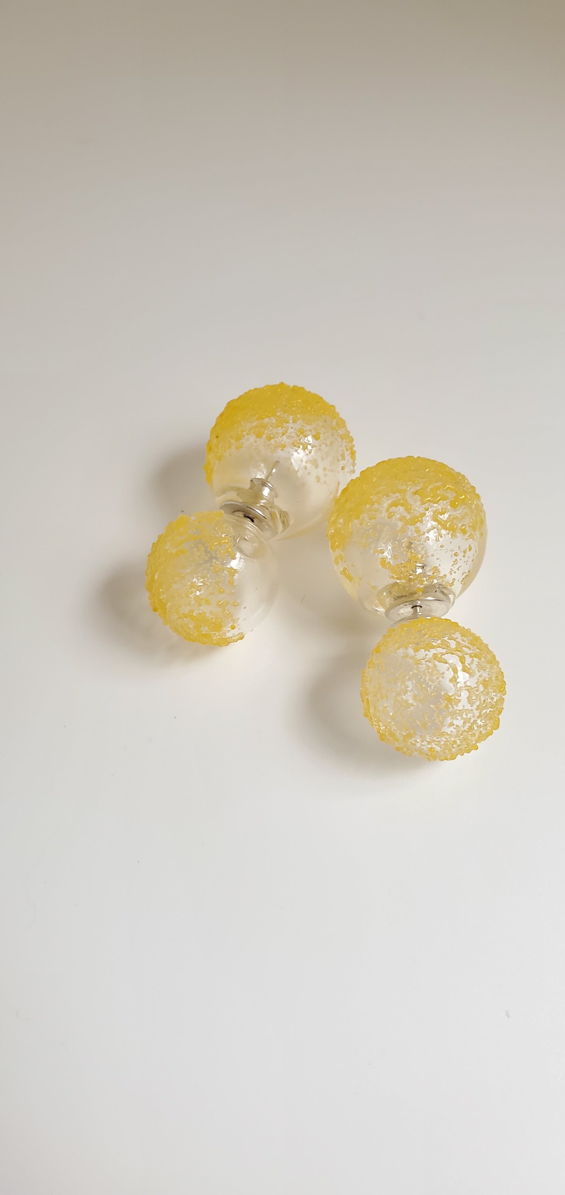 yellow dusted double sided glass bubble earrings