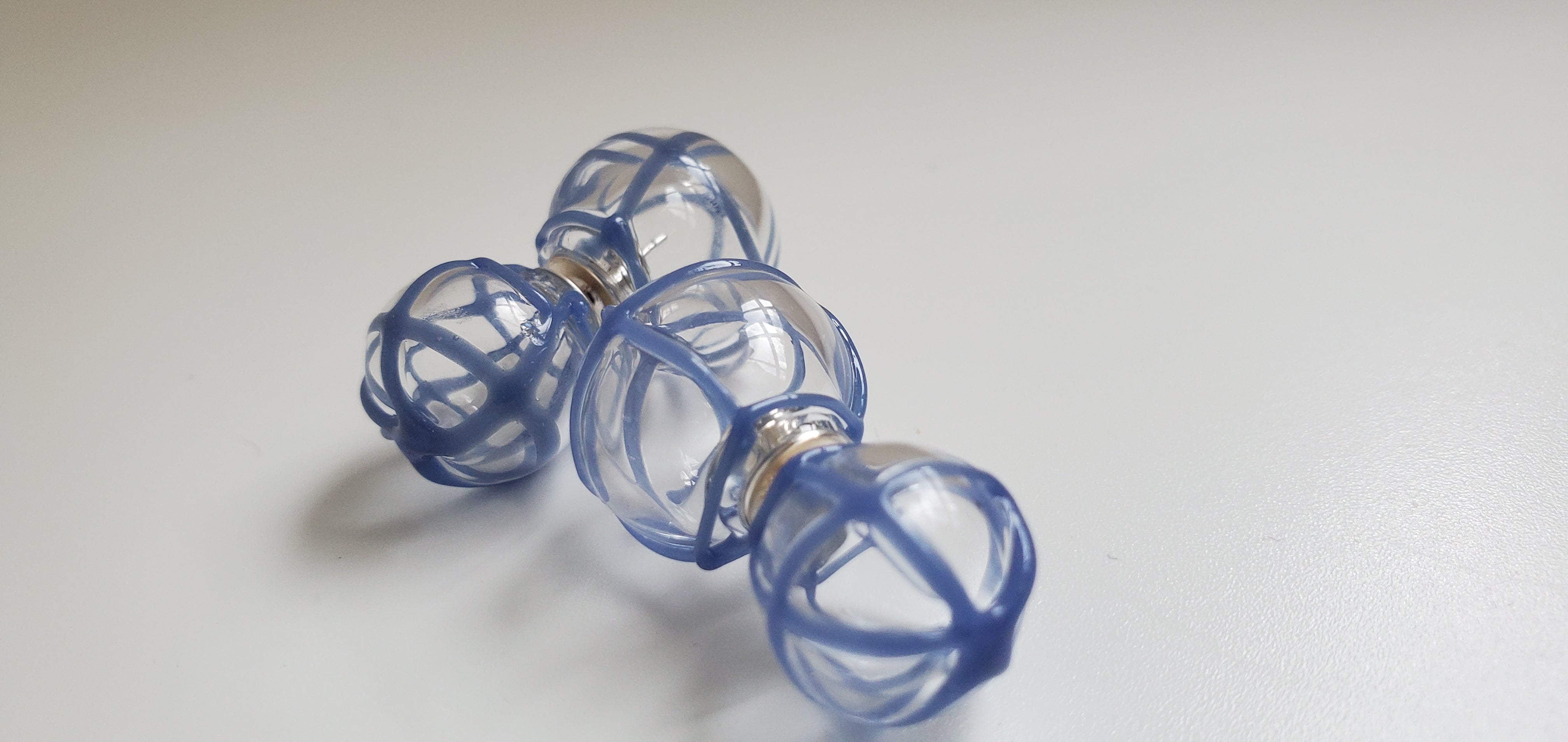 Periwinkle grid lines double sided glass bubble earrings
