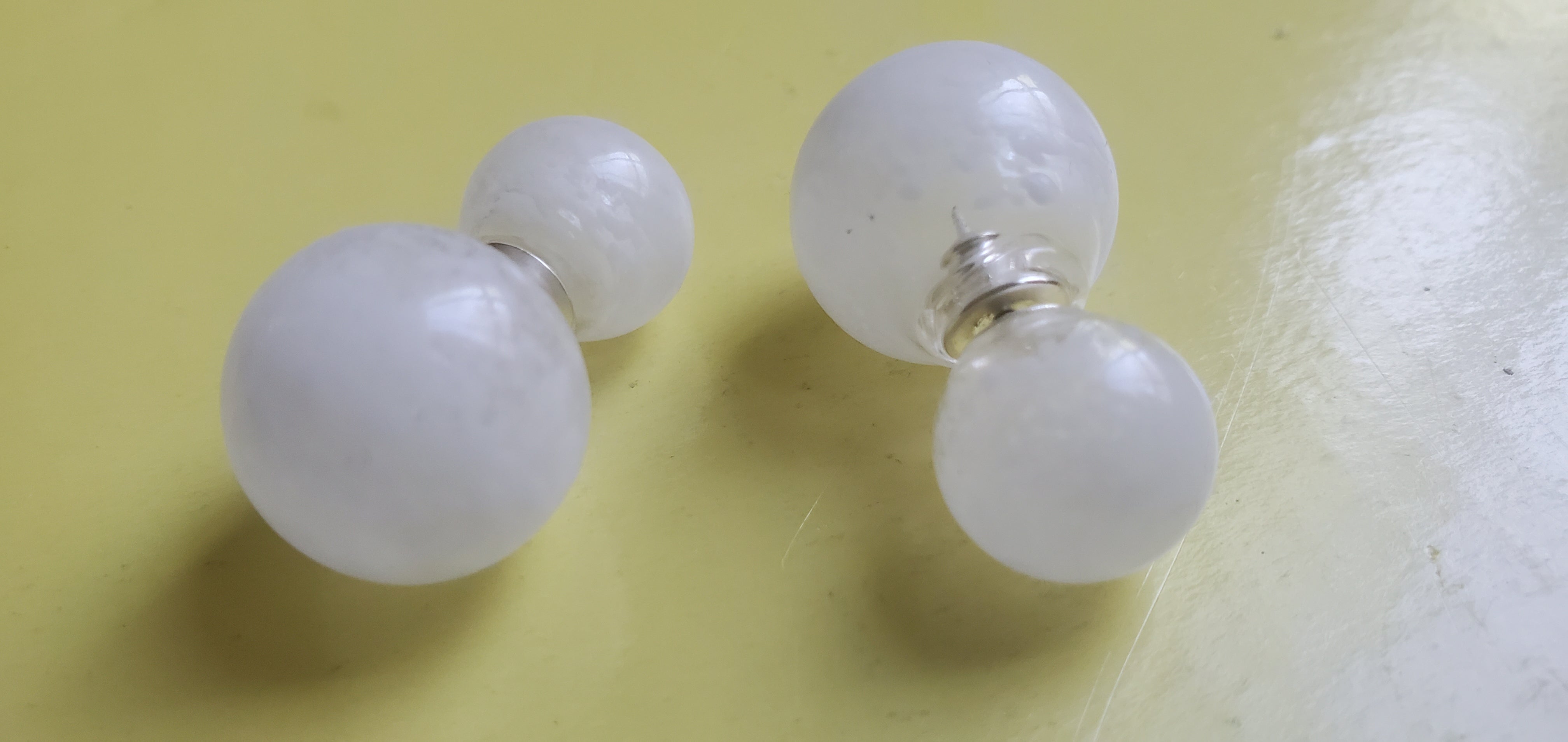 White pyrex blown glass - double sided bubble stud earrings
