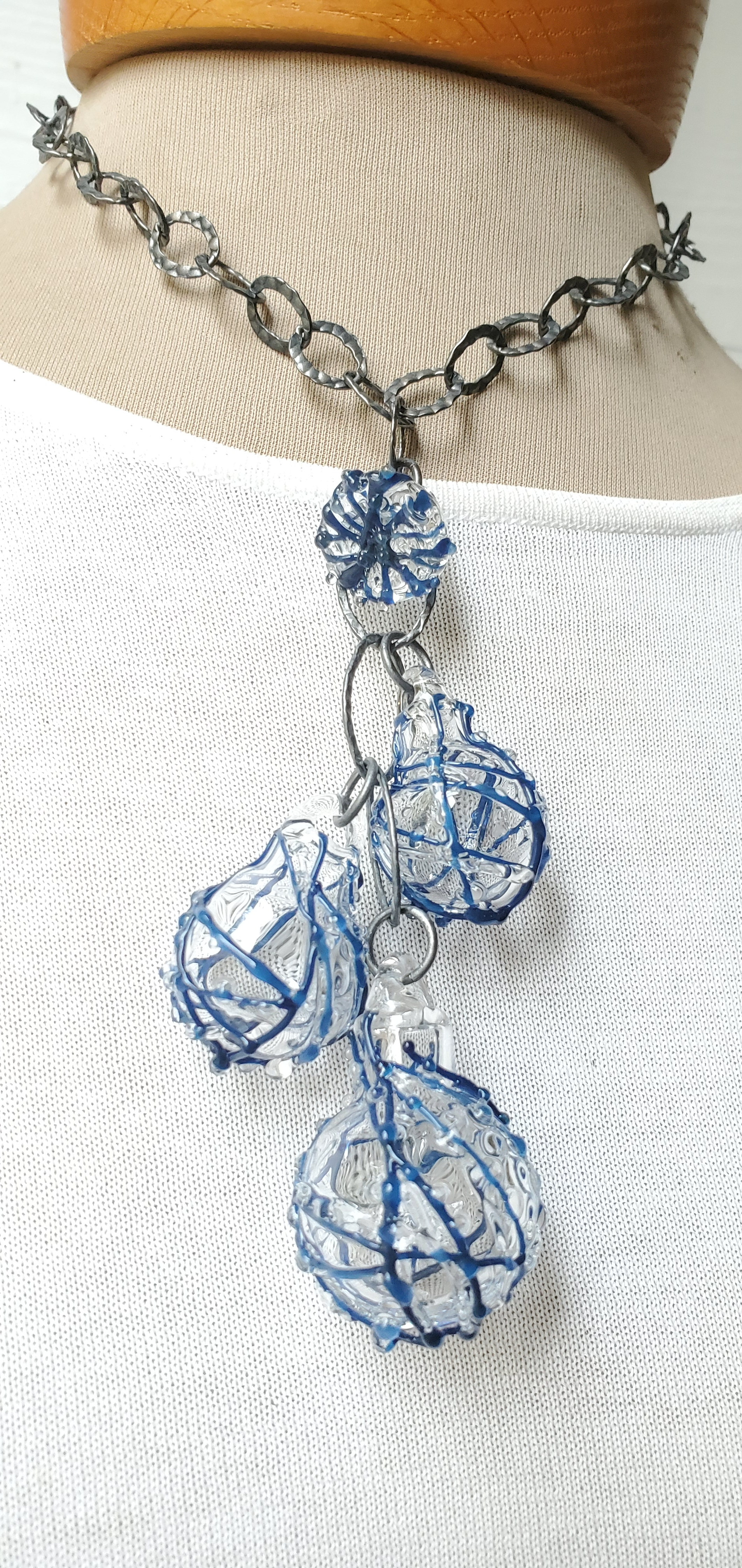 blue and clear "stained glass pattern" cascade necklace
