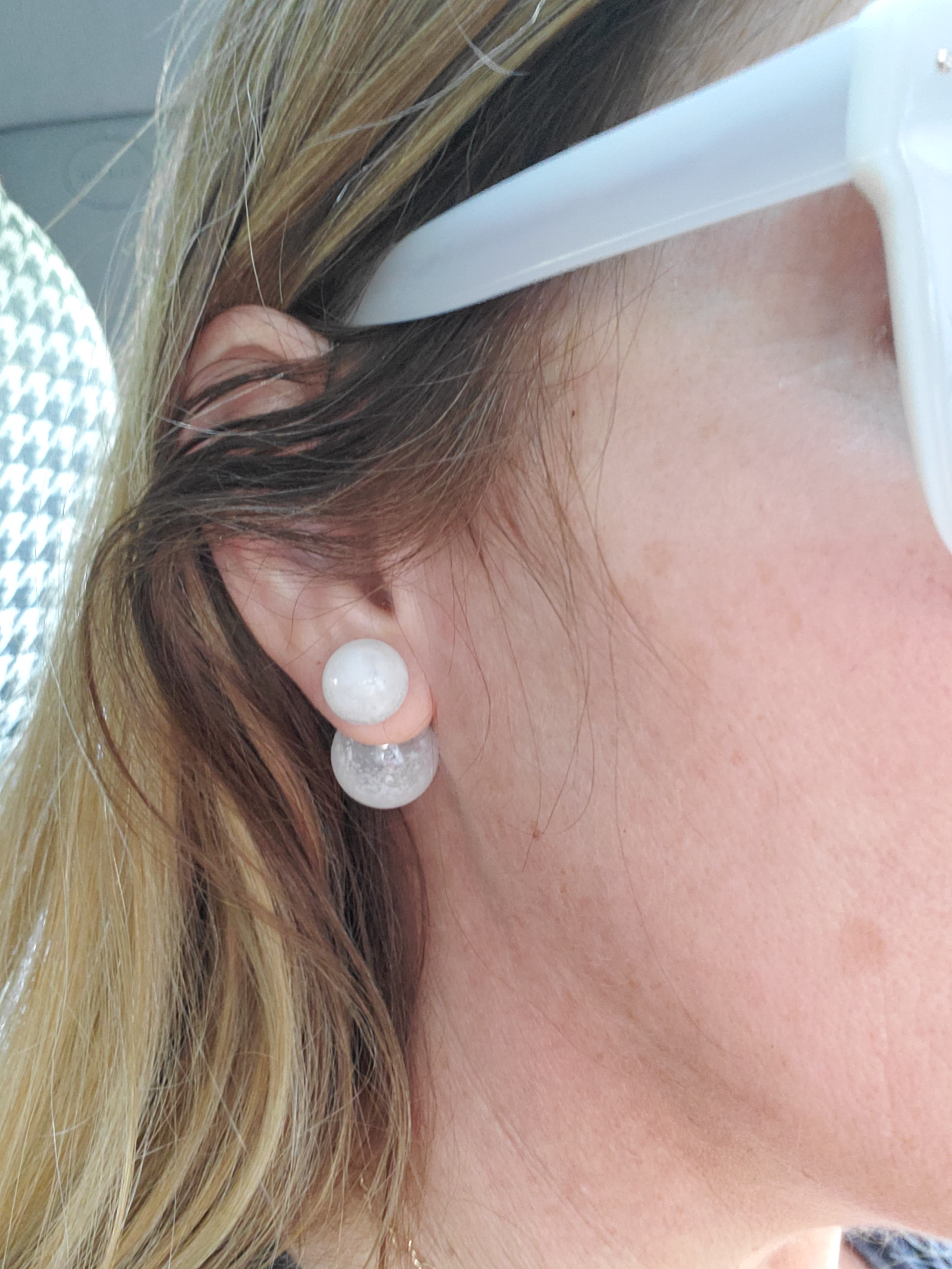 White pyrex blown glass - double sided bubble stud earrings