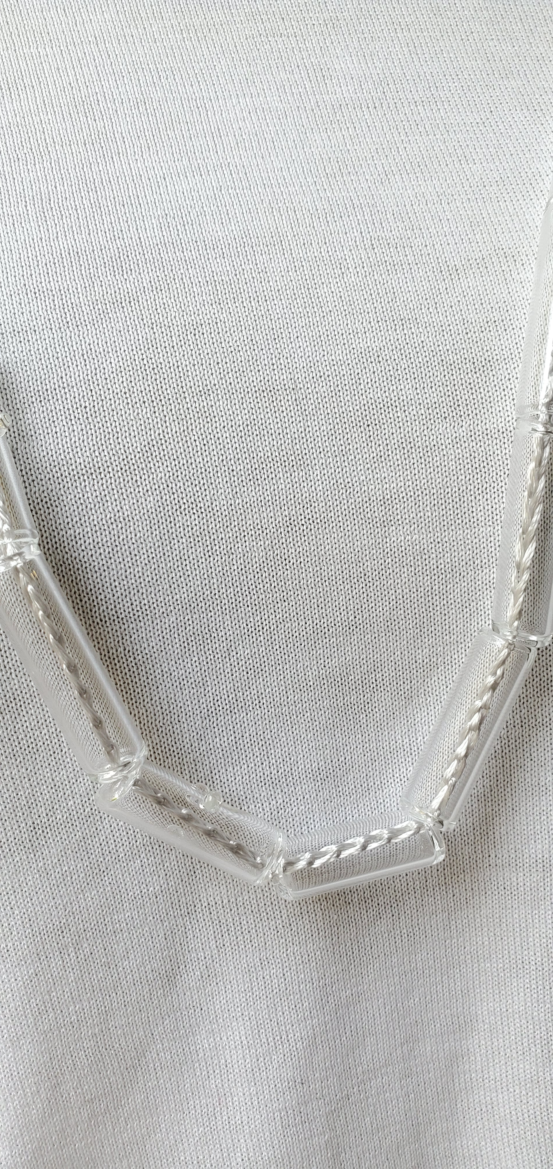 silver crochet cord clear glass tube necklace-small glass dots details-philadelphia