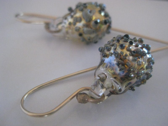 Glass bubble statement earrings- hand blown Pyrex- Sparkle and Gold Earrings