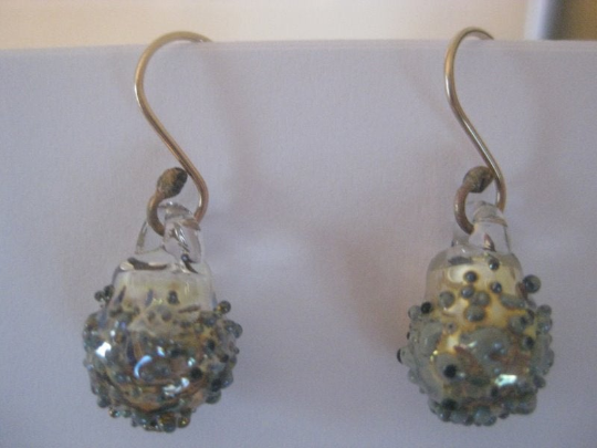Glass bubble statement earrings- hand blown Pyrex- Sparkle and Gold Earrings
