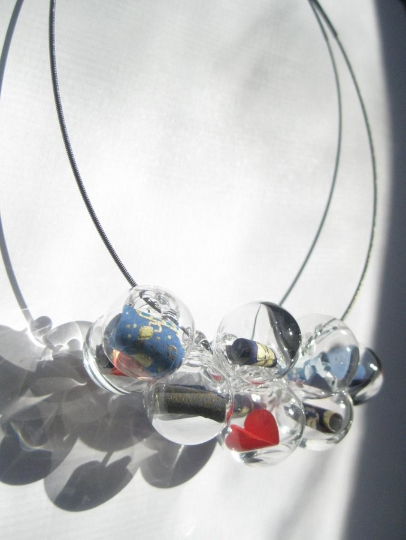 Glass Bubble Statement Necklace -Origami Valentine- hand blown Pyrex Active