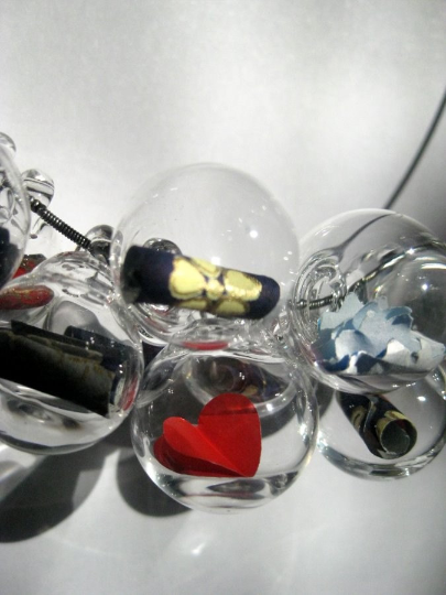 Glass Bubble Statement Necklace -Origami Valentine- hand blown Pyrex Active