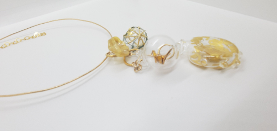 Blown pyrex glass bubble necklace- Golden crane Confection