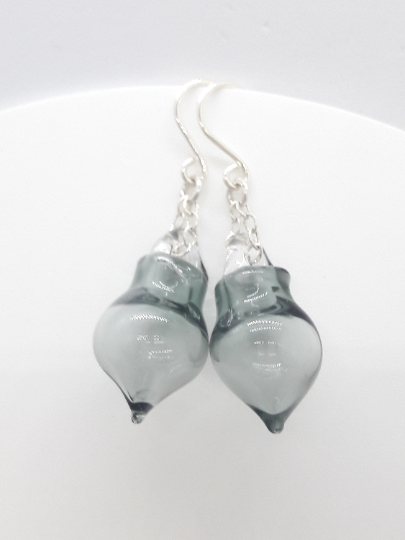 Blown glass earrings grey